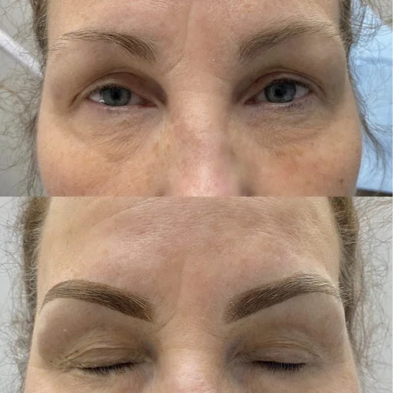 Before and after soft powdered eyebrow permanent makeup
