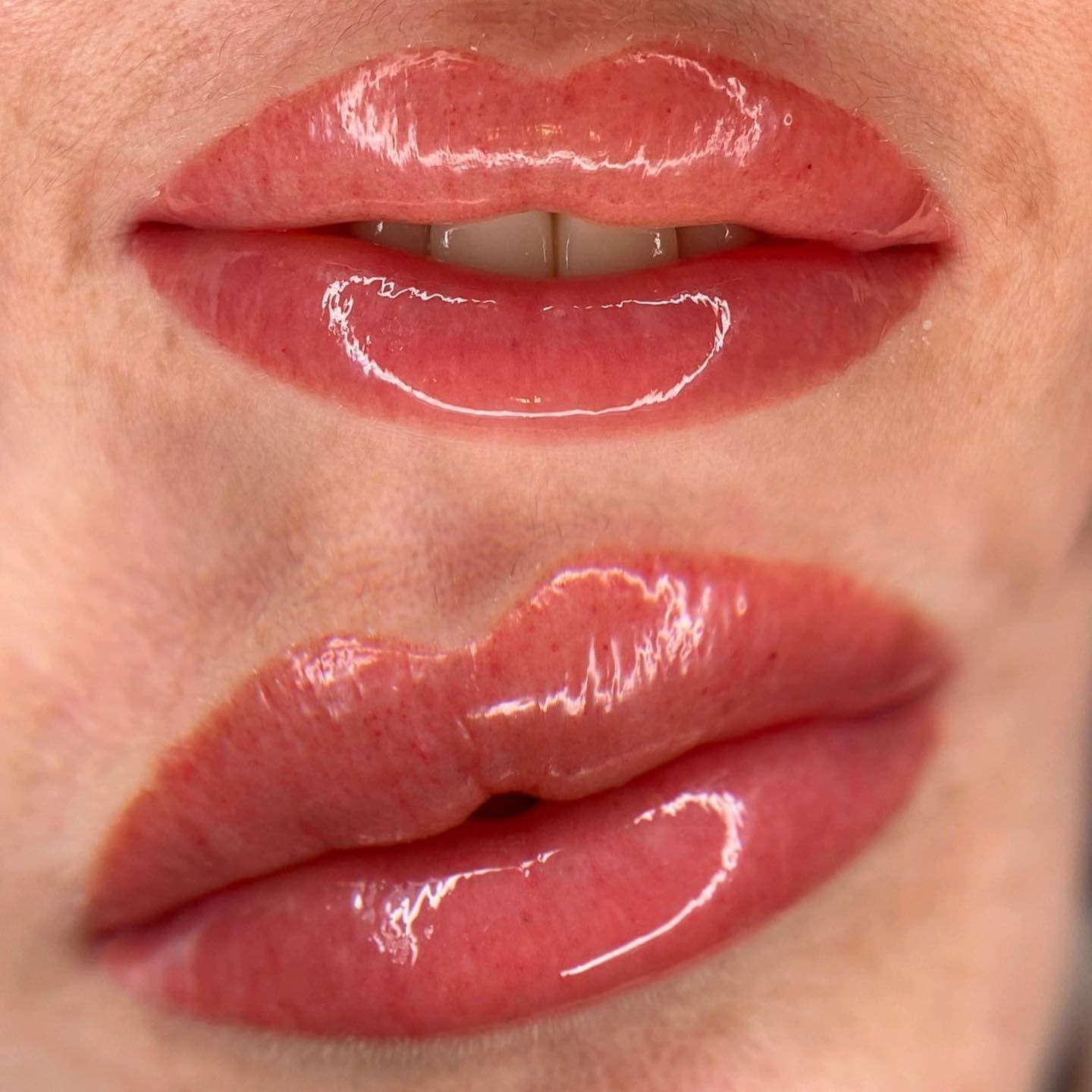 Lip blush result shown in two close views